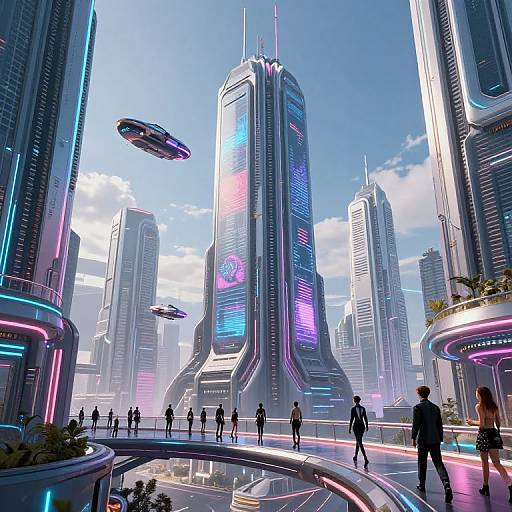 Futuristic Metropolis with Neon Holograms