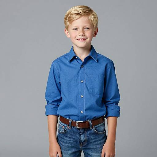 Blonde Boy in Blue Shirt