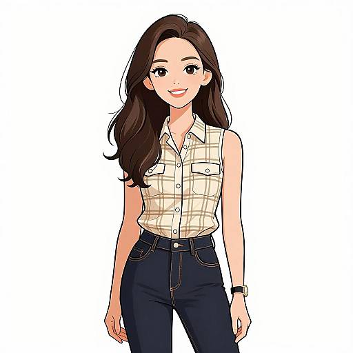 Smiling Woman in Casual Plaid Shirt