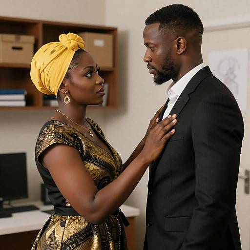 African Couple Intense Moment in Office
