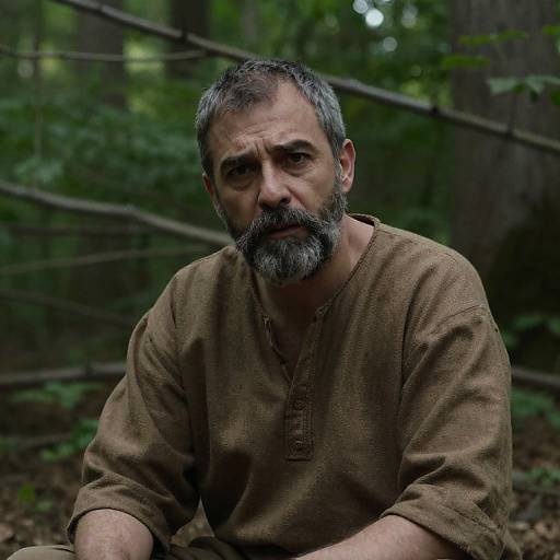 Concerned Man in a Dense Forest