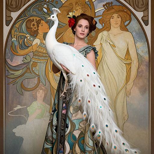 Ethereal Woman with White Peacock