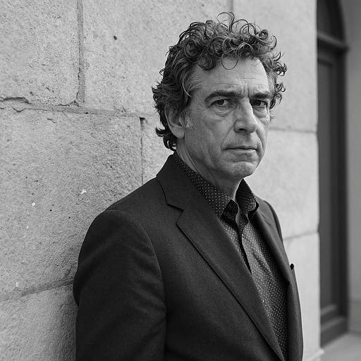 Serious Middle-Aged Man in Black and White