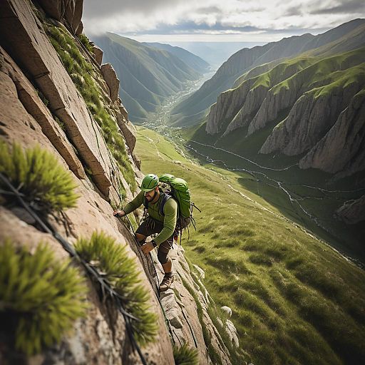 Mountain Climber Scaling Steep Cliff