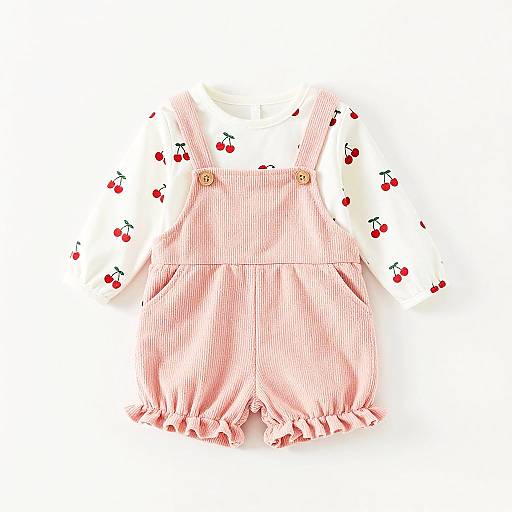 Cute Cherry Pattern Girl's Outfit
