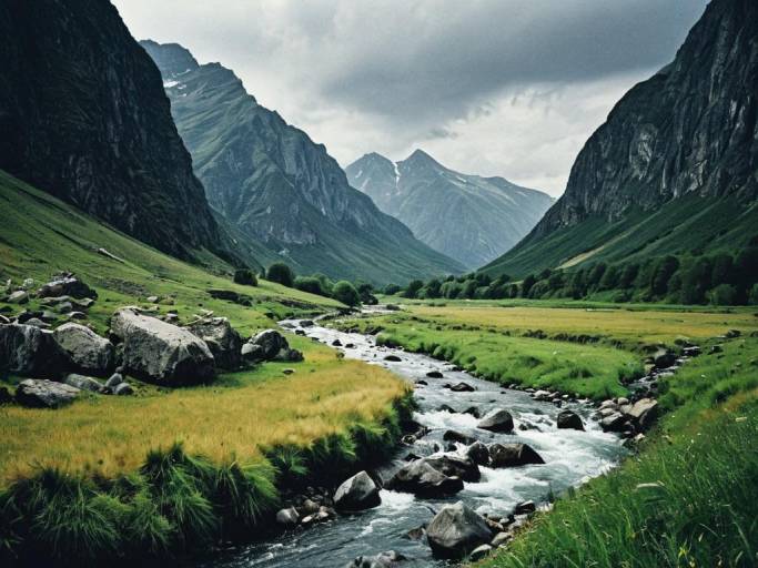 Epic Scenic Nature with Mountains and River