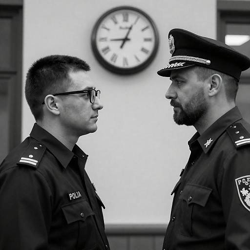Noir Portrait of Policemen Beneath Dulova Clock