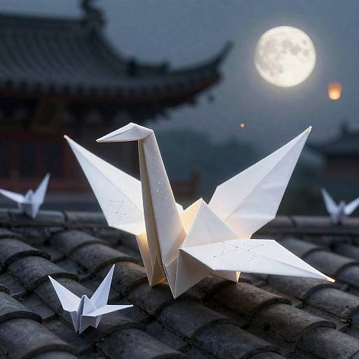Moonlight Origami Crane at Dawn