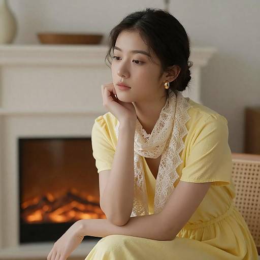 Contemplative Woman in Yellow Dress