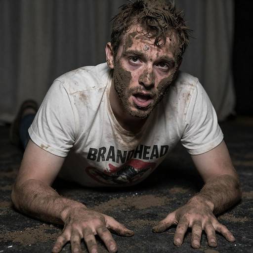 Dramatic Horror Portrait of Mud-Covered Man