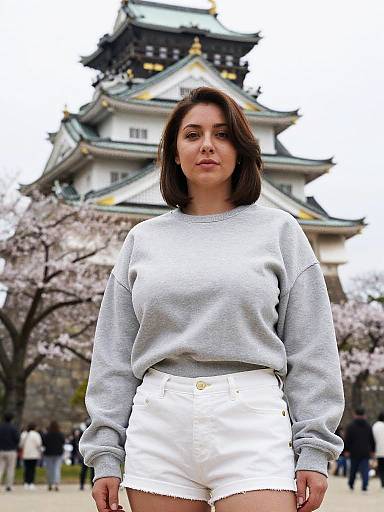 Minimalist Woman in Castle Cherry Blossoms