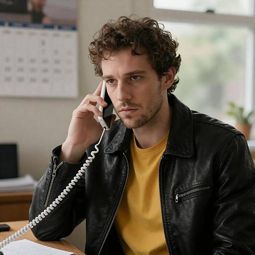 Intense Man with Phone in Bright Room