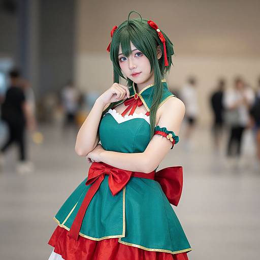 Tsuyu MHA Cosplay Green Red Dress