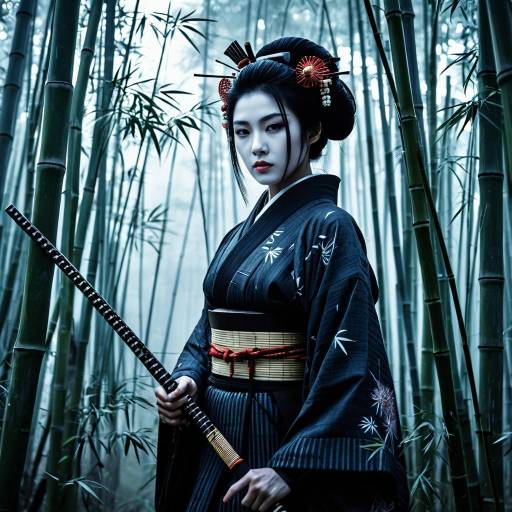 Mysterious Geisha Assassin in Bamboo Forest