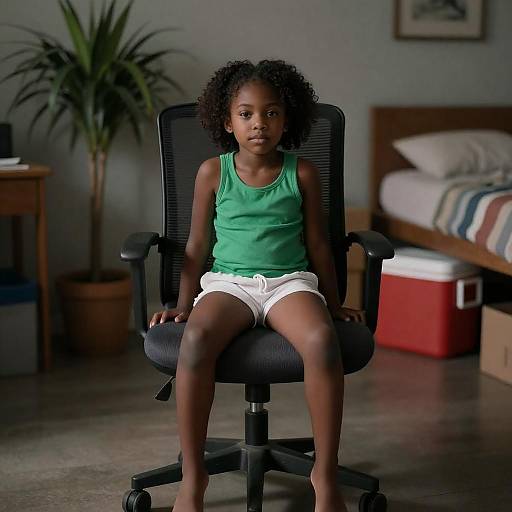 Young Girl in Dimly Lit Office