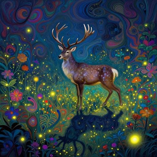 Majestic Stag in Psychedelic Night