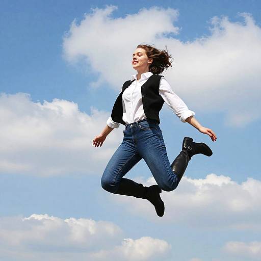 Young Woman Suspended in Dreamy Sky