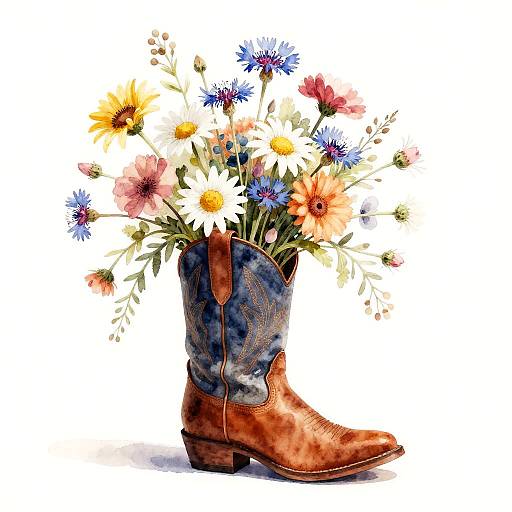 Sunlit Watercolor Cowgirl Boot Planter