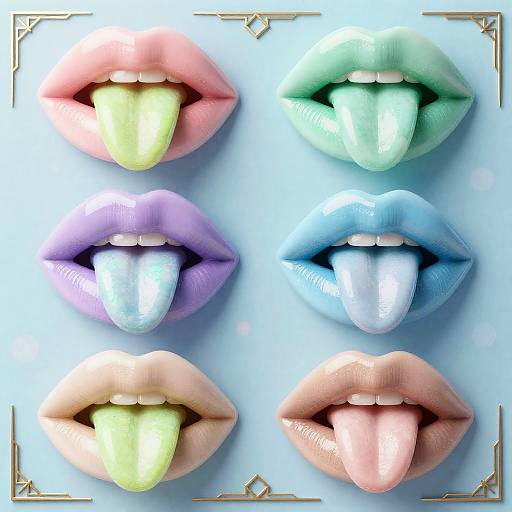 3D Art Deco Lips with Colored Tongues