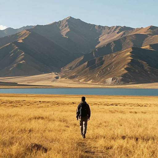 Solitary Traveler in Golden Landscape