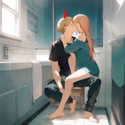 Romantic Encounter in a Quirky Bathroom