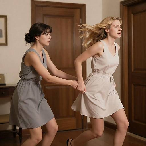 Dynamic Moment Between Two Women in Room