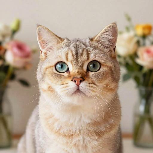 Realistic Teen Cat Portrait with Flowers