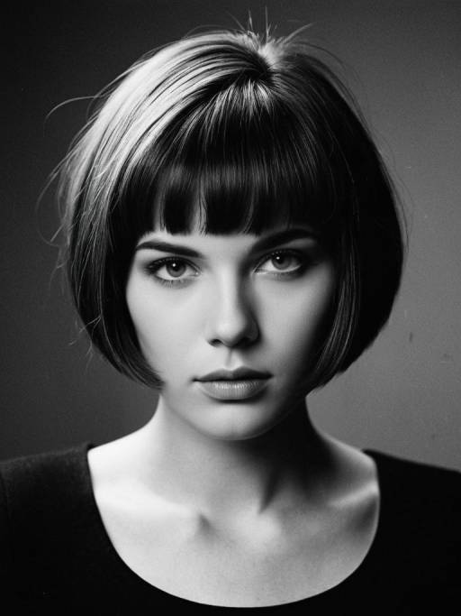 Woman with Short Bob Haircut Studio Portrait