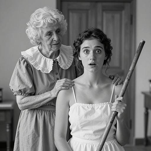 Black-and-White Portrait of Two Women