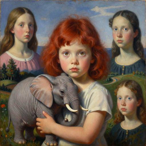 Hazel-eyed Child Holding Albino Elephant