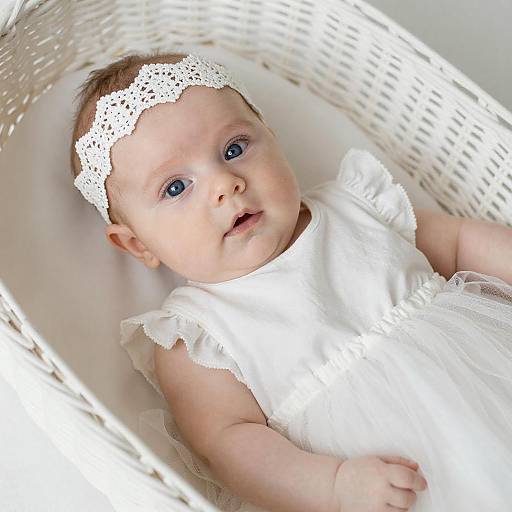 Adorable Baby in Wicker Basket Photograph