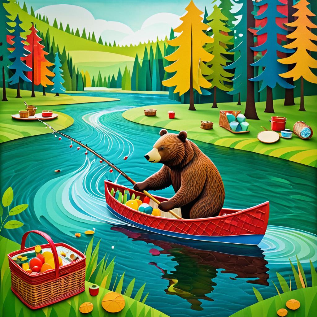 Whimsical Bear Fishing in Vibrant Nature