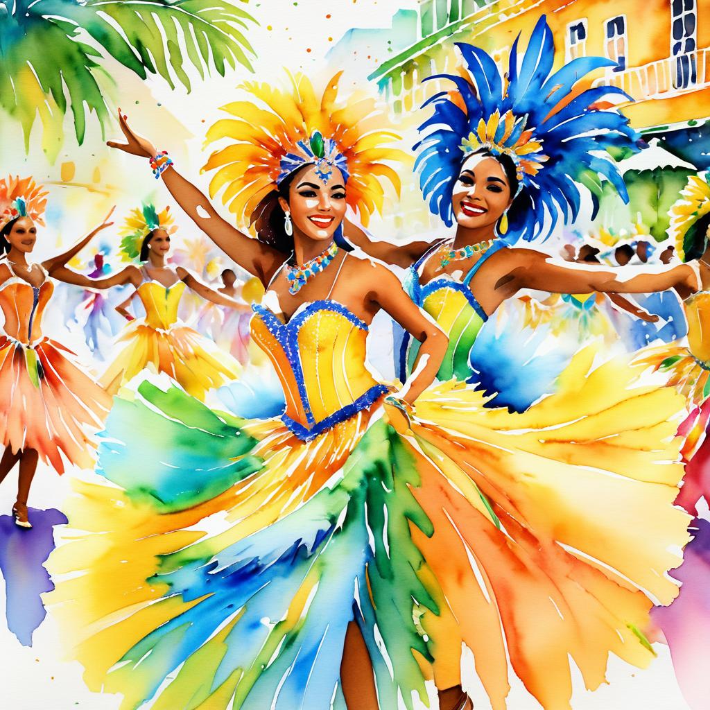 Vibrant Watercolor of Brazilian Carnival Dancers