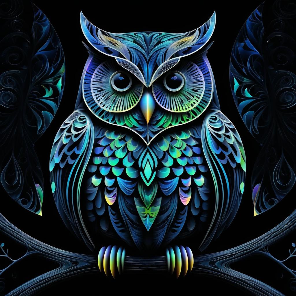 Picasso-Inspired Owl in Holographic Detail