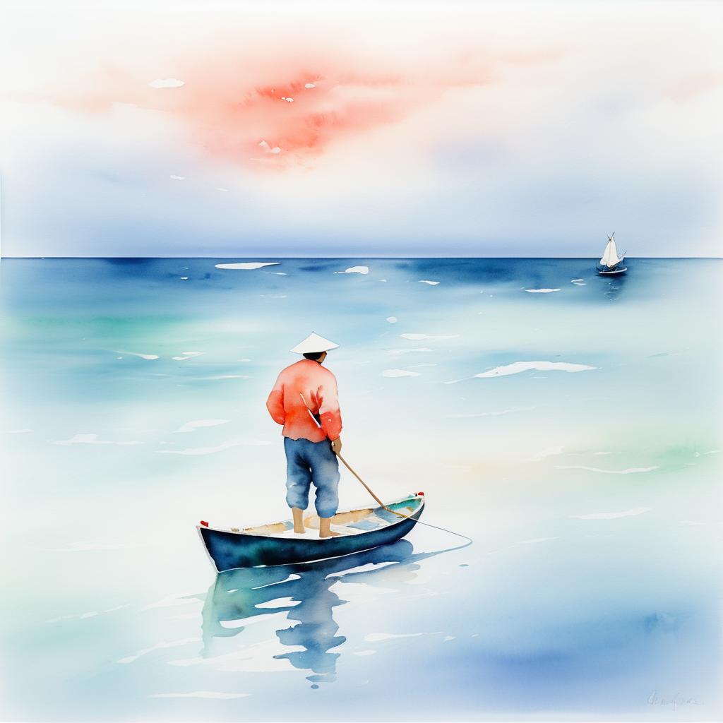 Abstract Fisherman in Minimalist Watercolors