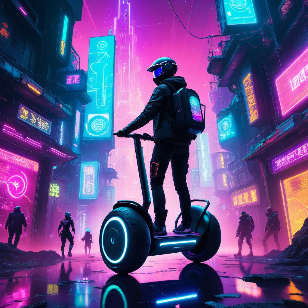 Cosmic Segway Adventure in Cyberpunk World