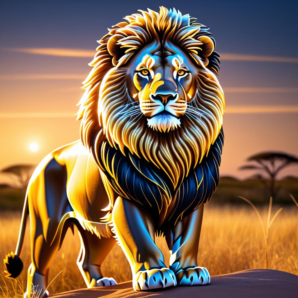 Radiant Topaz Lion in Twilight Savanna