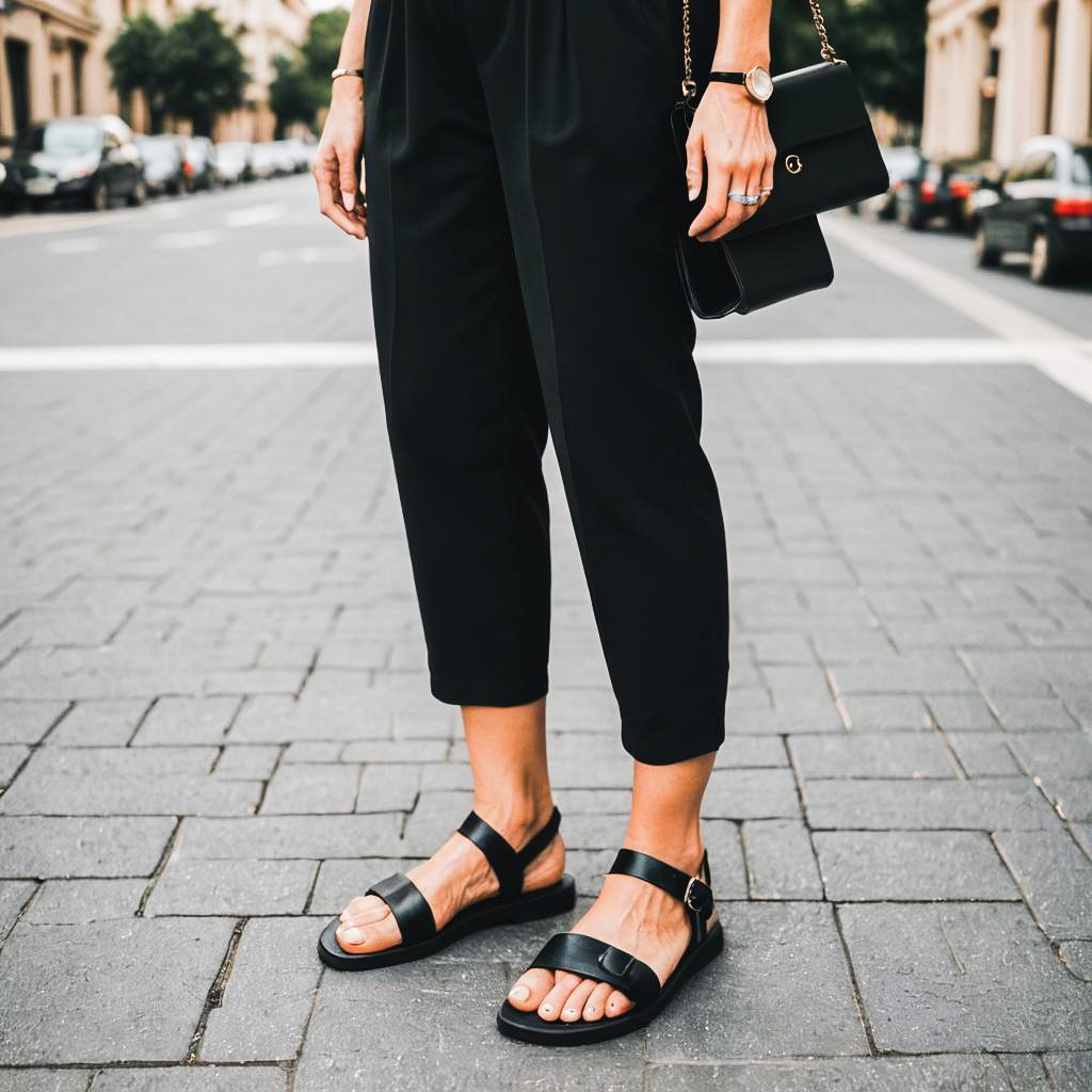 Elegant Woman in Black Sandals