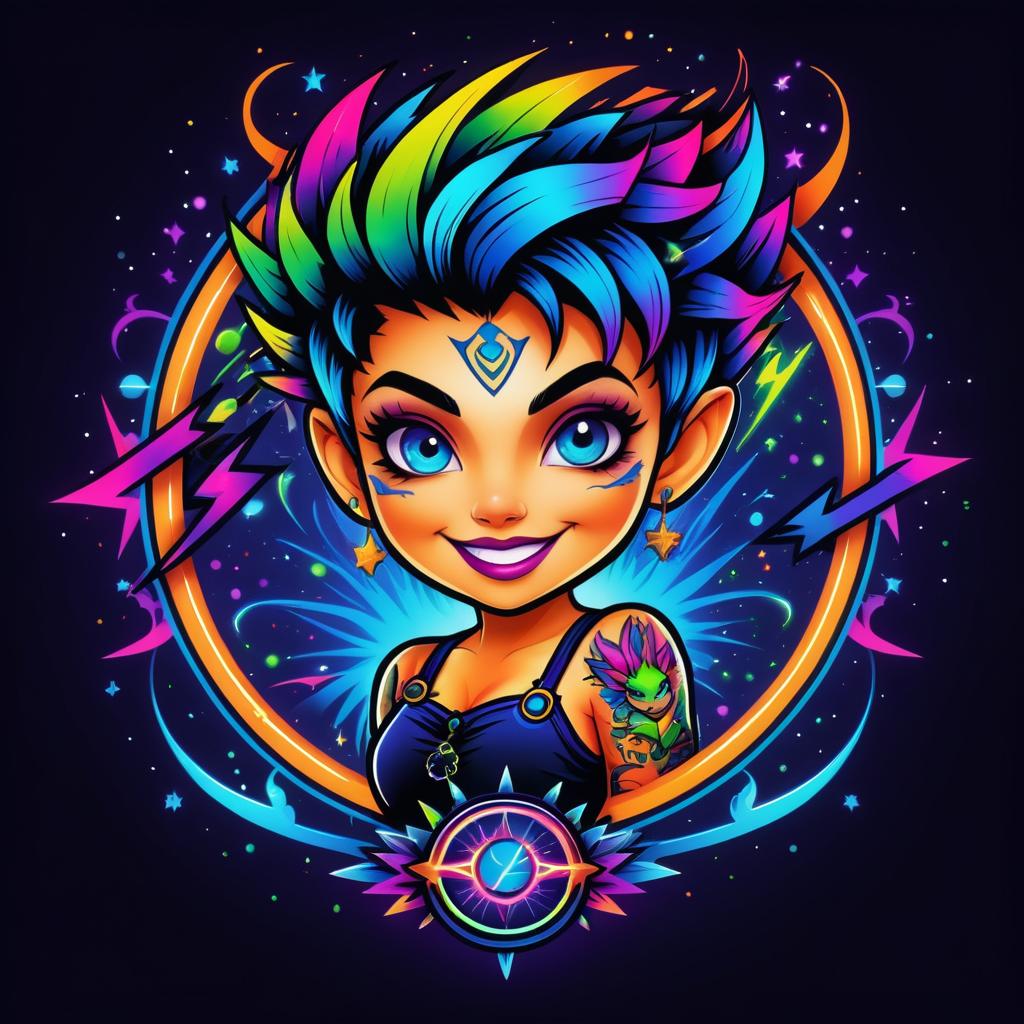 Vibrant Tattoo Logo of a Mischievous Sprite