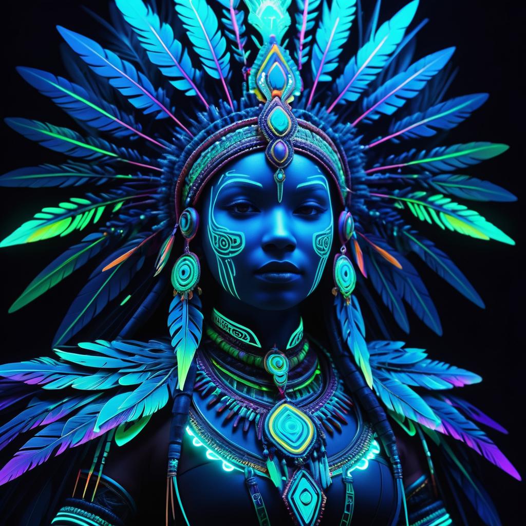 Neon Bioluminescent Aztec Artistry