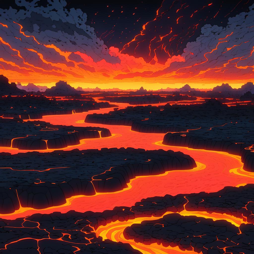 Twilight Lava Flow Fields with Toon Style