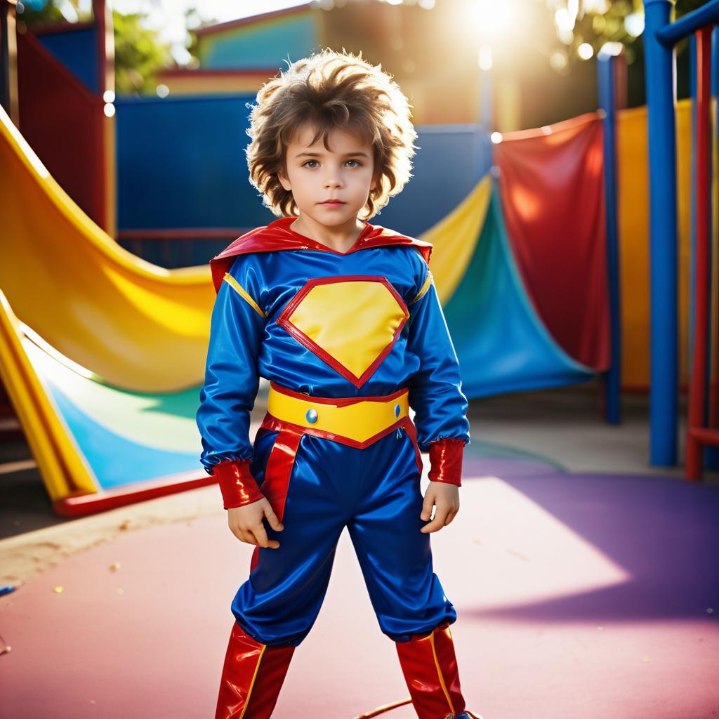 Playful Young Superhero in Vintage Playground