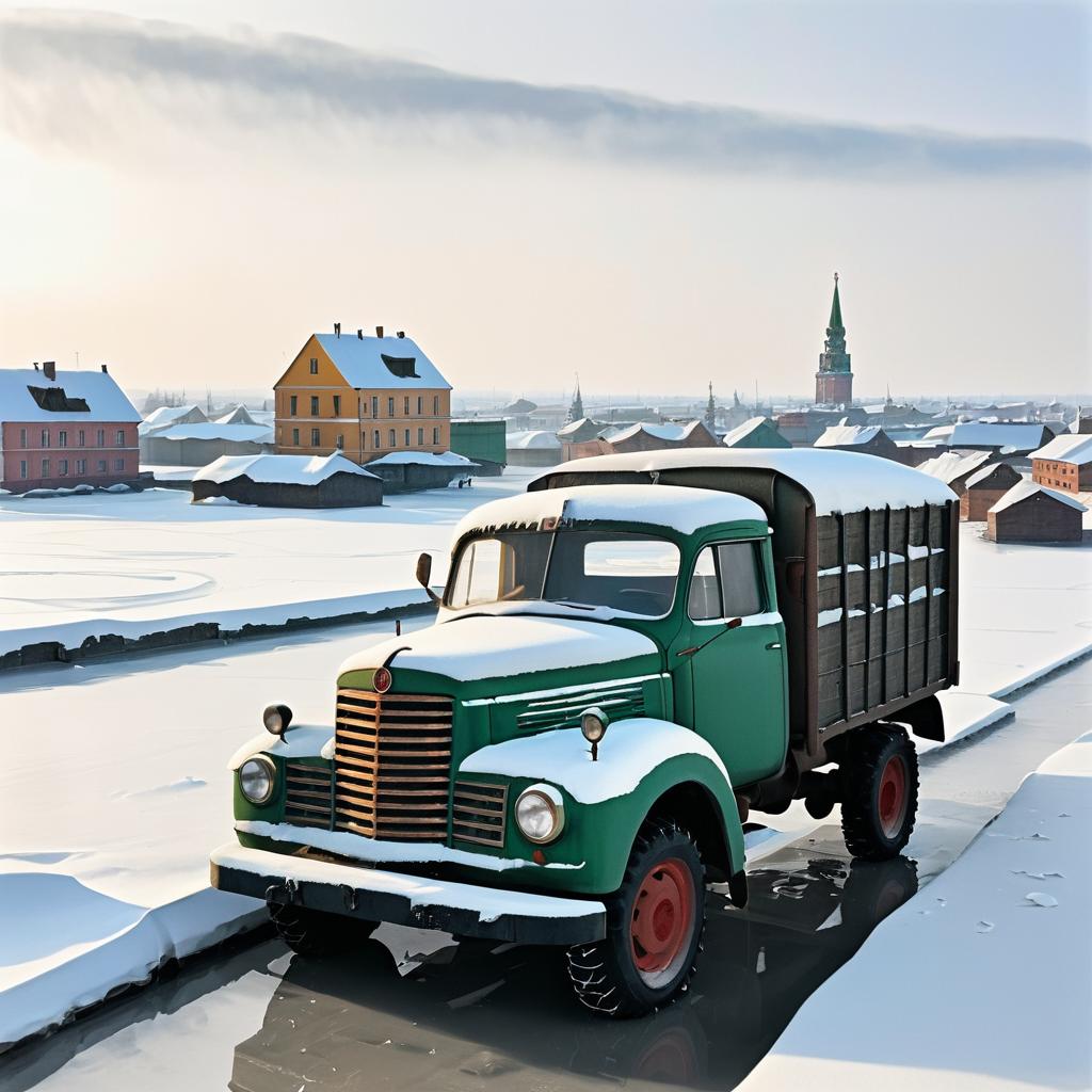 1960s Soviet Truck in Icy Winter Landscape