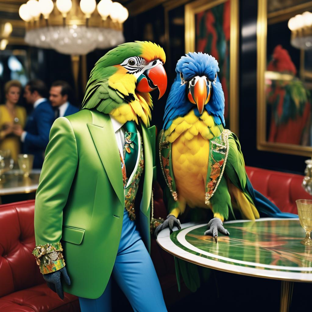 Candid Parrots Dressed in 1980s Style