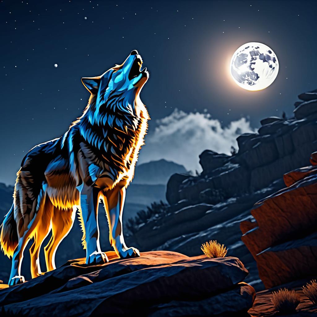 Cinematic Wolf Howling at the Moon