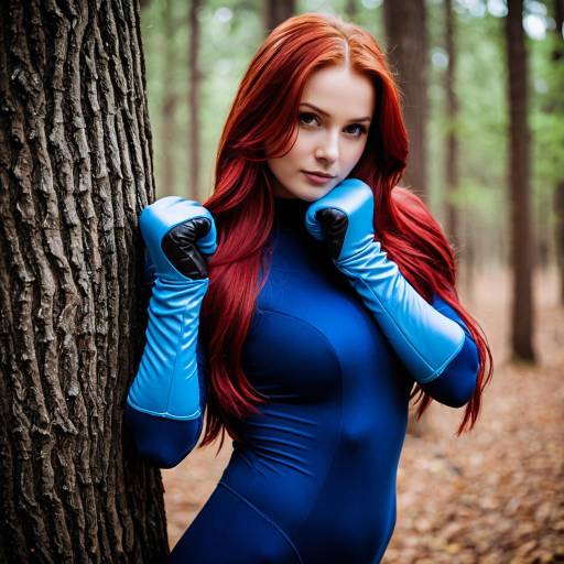 Woman in Blue Knuckles Cosplay Bodysuit in Forest