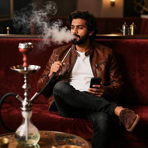 Man Smoking Shisha in Lounge