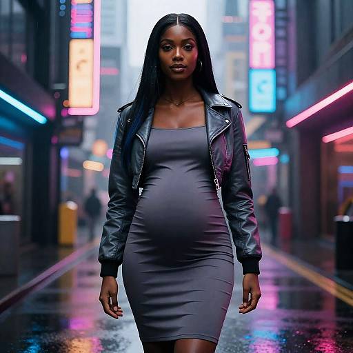 Neon Cyberpunk Pregnant Woman Portrait