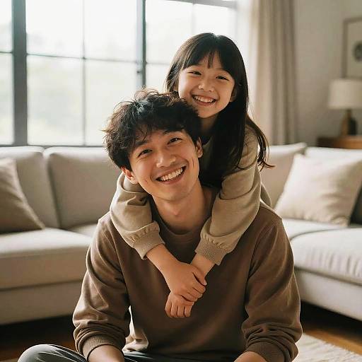 Father and daughter hugging indoors