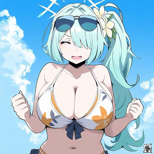 Illustration of Hiyori (swimsuit) (blue archive), blue archive in the style of Hadashi no kenji